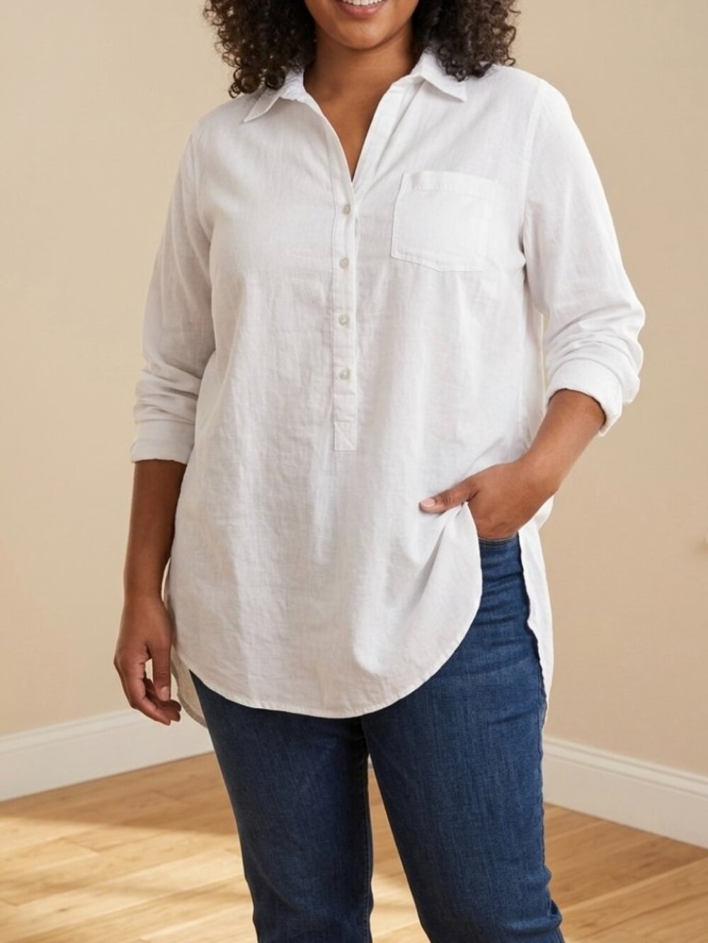 Lands End 100% Linen White Button Down Shirt Size 2X Classic Minimal Lagenlook